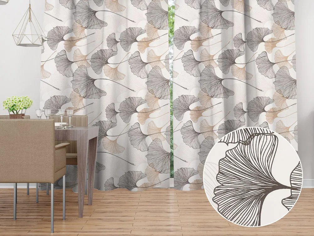 Biante Bavlnený záves Sandra SA-411 Hnedé Ginkgo listy na bielom 150x140 cm