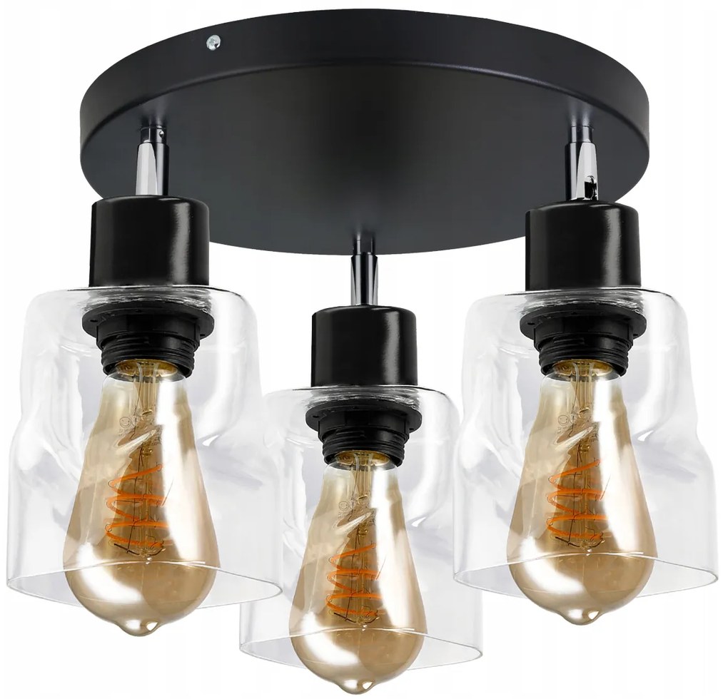 BERGE LED stropné svietidlo 3xE27 rolované štvorcové priehľadné