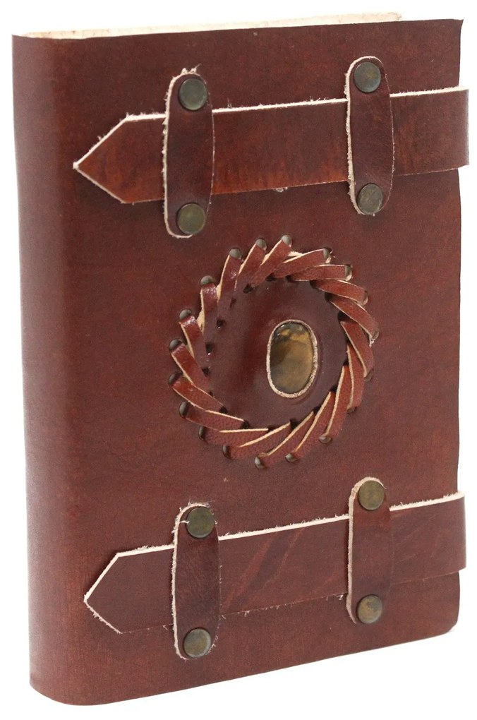 Kožený zápisník - Tigrie oko s remeňmi (linajkovaný)