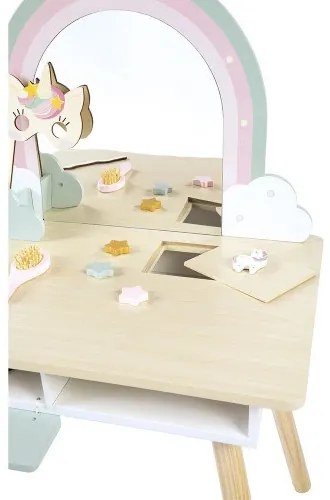 Drevený toaletný stolček s jednorožcom a stoličkou