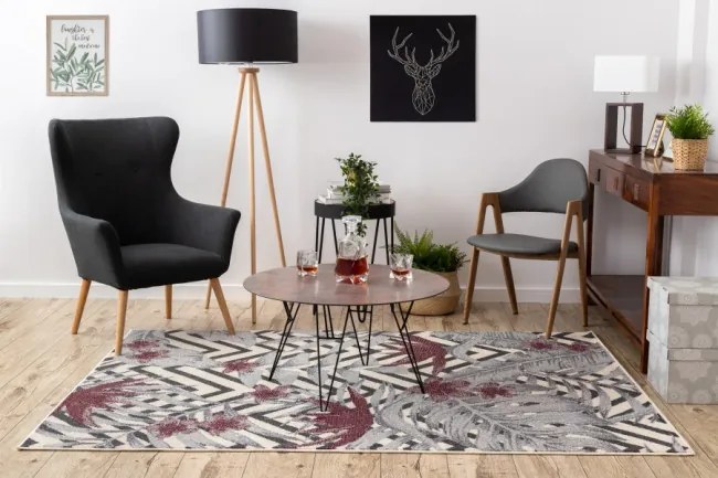Koberec HEOS 78540 krém / bordo LÍSTIE DŽUNGĽA