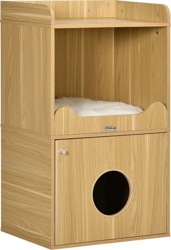 PawHut Mačací Záchodový Domček, Mačací Záchodový Kabinet, 3 Úrovne, Komora Uzatvorená Dverami, 1 Vankúš, 60 x 45 x 103 cm | Aosom
