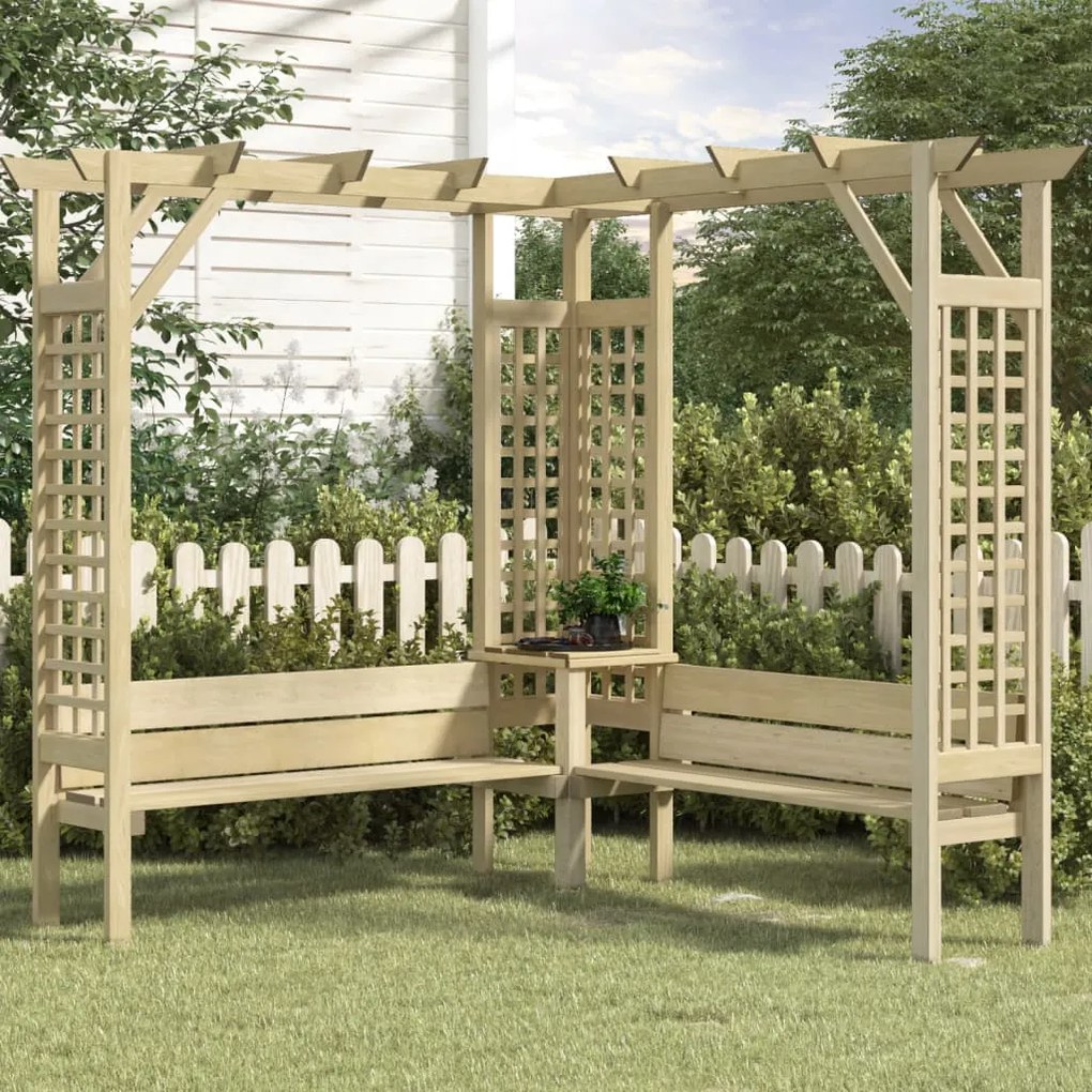 Rohová pergola s lavičkou, impregnovaná borovica