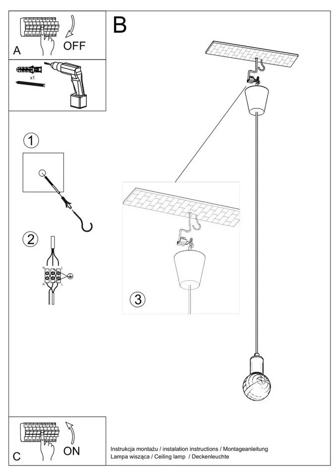 Sivé závesné svietidlo ø 5 cm Rene – Sollux