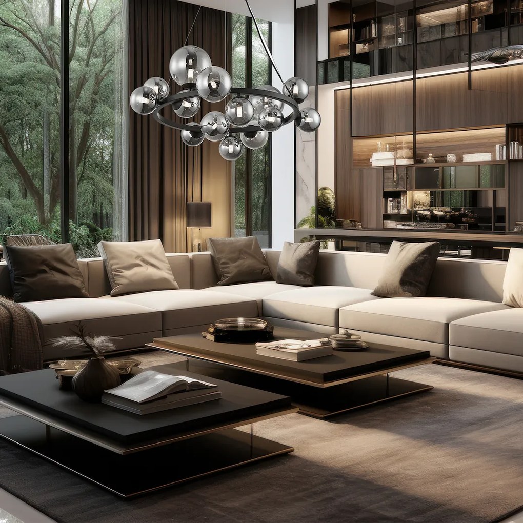 Závesné svietidlo Mila, 14x grafitové sklenené tienidlo, b, o