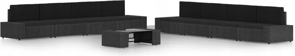 vidaXL 9-dielna záhradná sedacia súprava s vankúšmi čierna polyratan