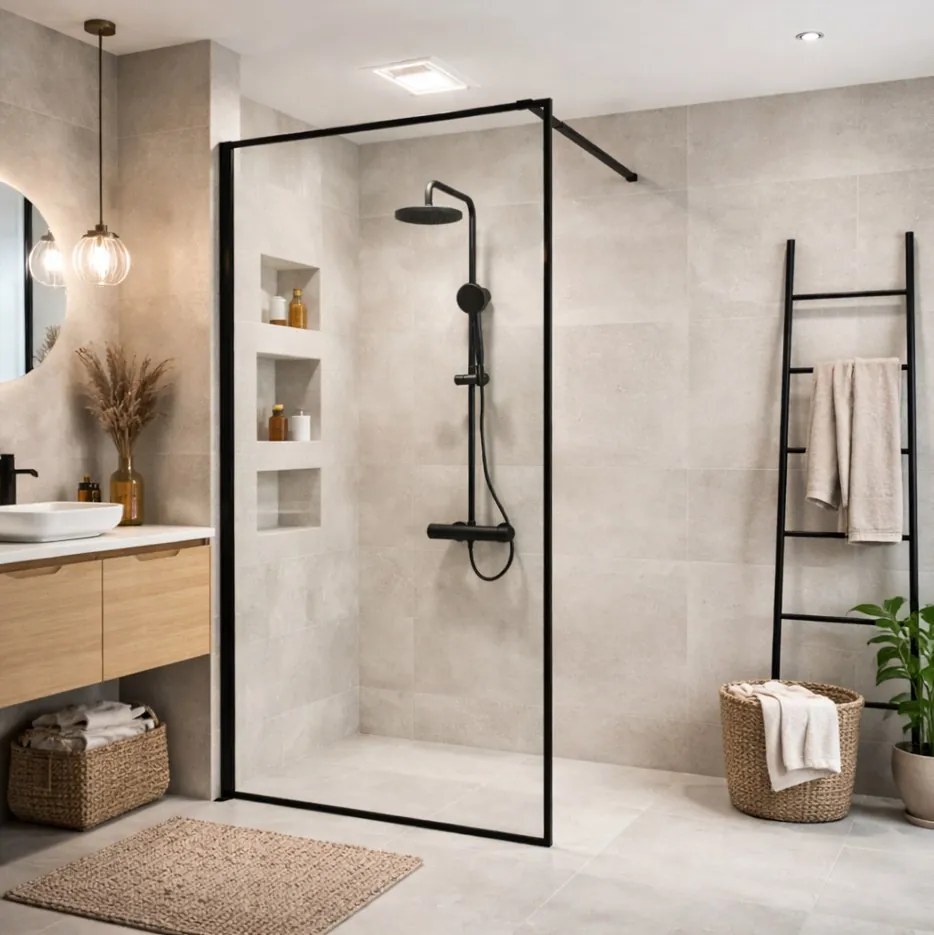 Erga Paris, sprchová zástena Walk-In 120x200 cm v čiernom ráme, 8mm číre sklo, čierny profil, ERG-V02-PARIS-120x200-BF