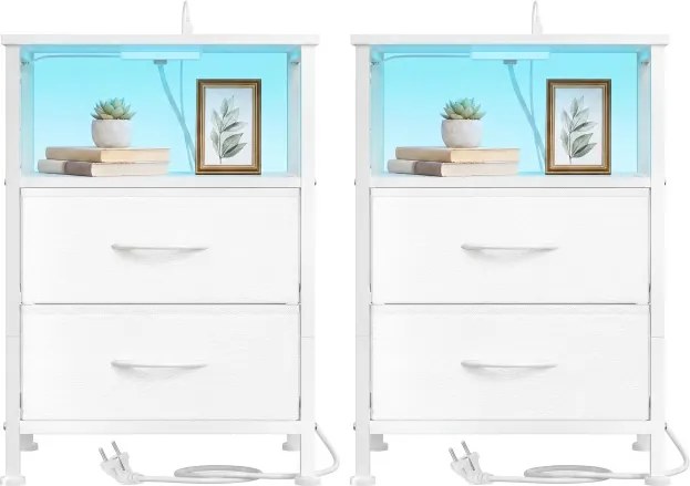 Sada 2 nočných stolíkov s LED osvetlením a nabíjacou stanicou LGSB35202W102