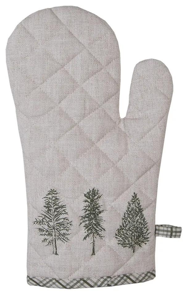 Béžová bavlnená chňapka - rukavice so stromčekmi Natural Pine Trees - 18*30 cm