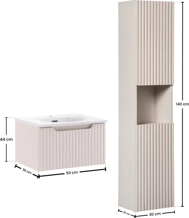 Koupelnová sestava Nova Cashmere Sky II se zápustným umyvadlem a skříňkami 50 cm kašmírová