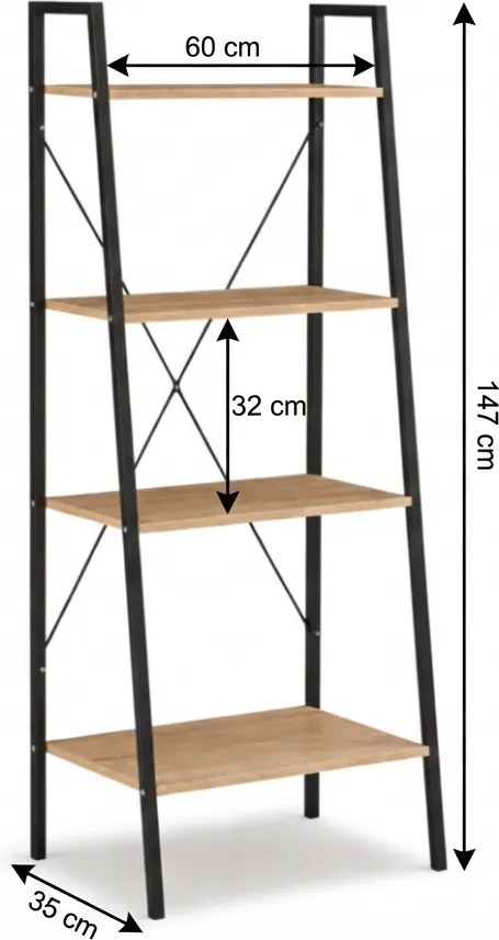 Knižnica TAYLOR SONOMA 4 police 147x60 cm, dub sonoma