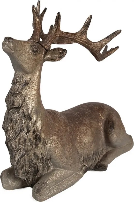 Hnedo-zlatá dekorácia figúrka ležiaca jeleň - 29*15*27 cm