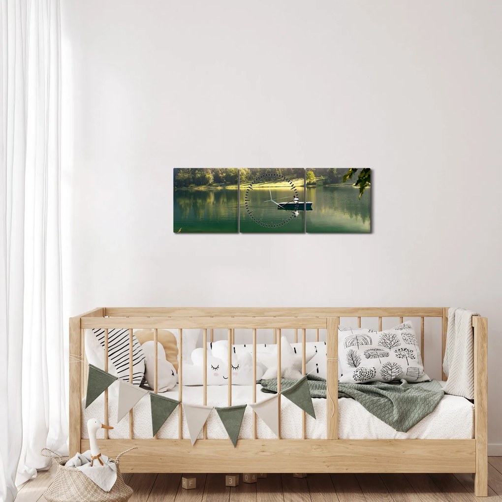 Obraz jazera (s hodinami) (90x30 cm)