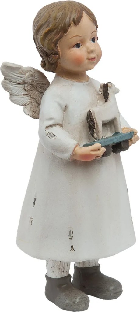 Biely anjelik s koníkom - 6 * 5 * 14 cm