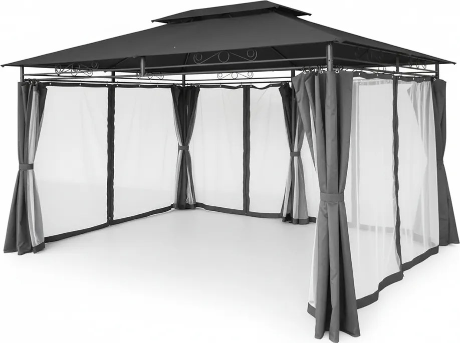 CH Tmavosivý záhradný altánok so závesmi a sieťkou Altana 3 x 4 m