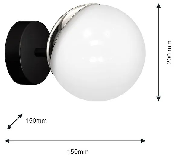 Nástenné svietidlo Sfera, 1x biele sklenené tienidlo, b/ch