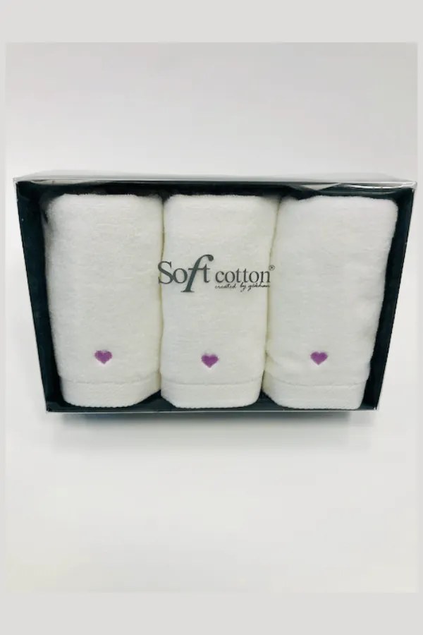 Soft Cotton Malé uteráky MICRO LOVE 30x50 cm Biela / lila srdiečka
