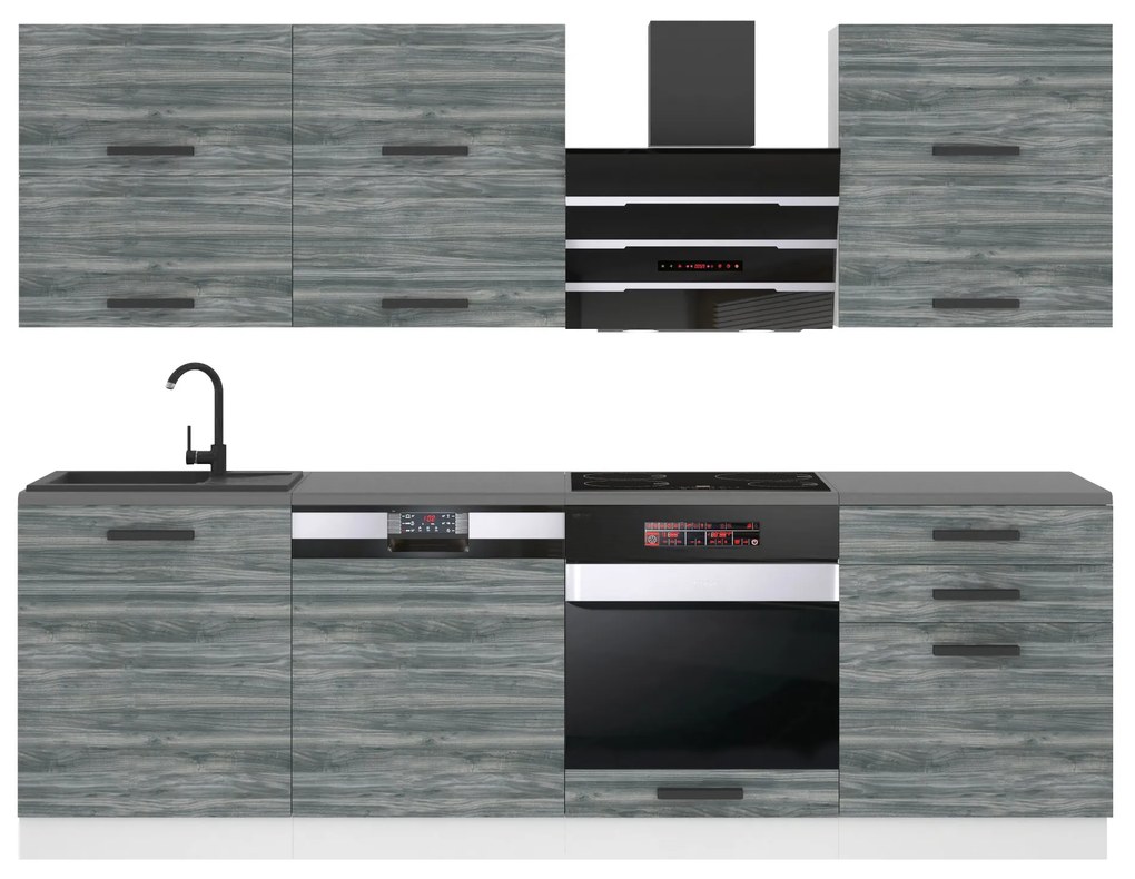 Kuchynská linka Belini Premium Full Version 240 cm šedý antracit Glamour Wood s pracovnou doskou MADISON