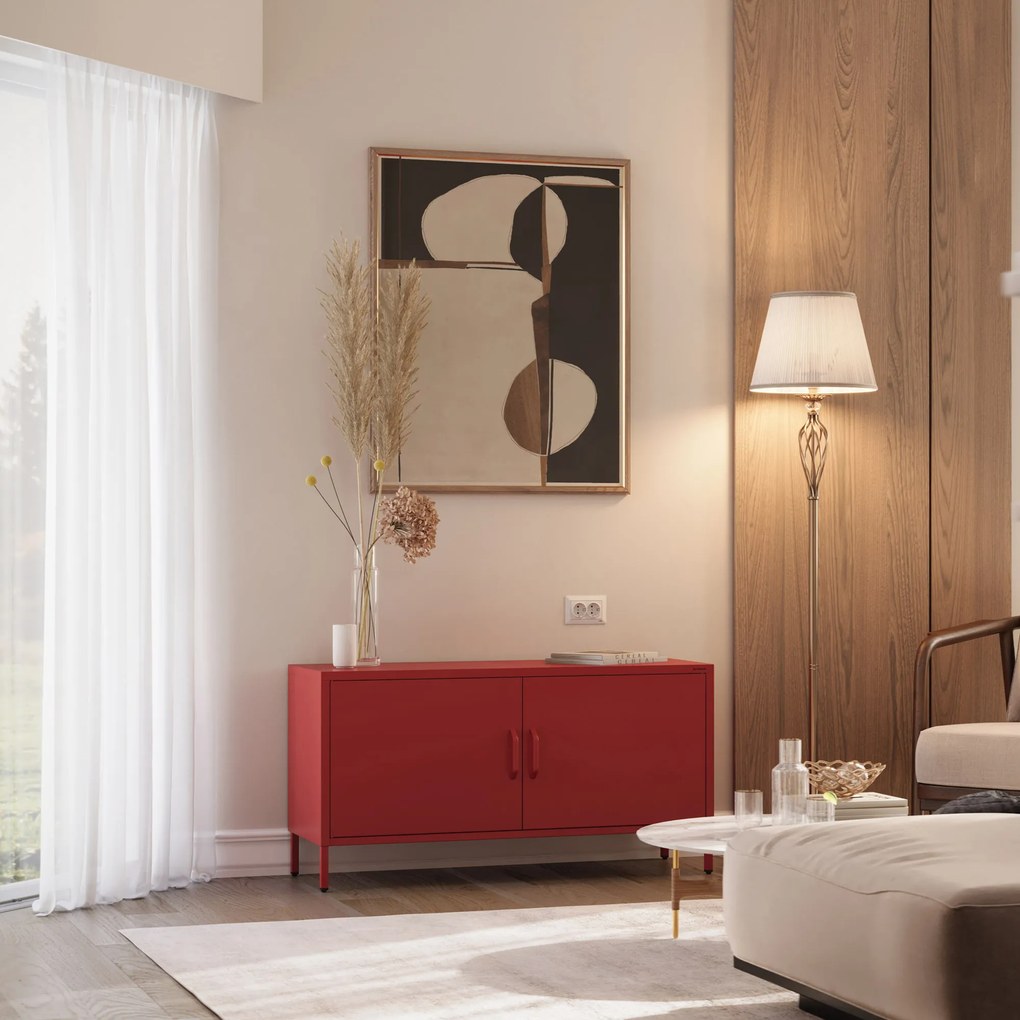 TV skrinka kovová na nožičkách červená, 1150x595x400 mm: ROSA Modern