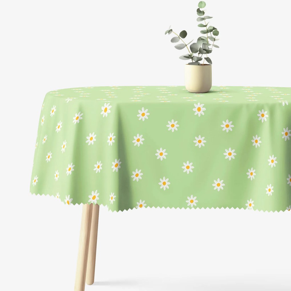 Goldea oválny teflónový obrus - margarétky na zelenom 140 x 220 cm