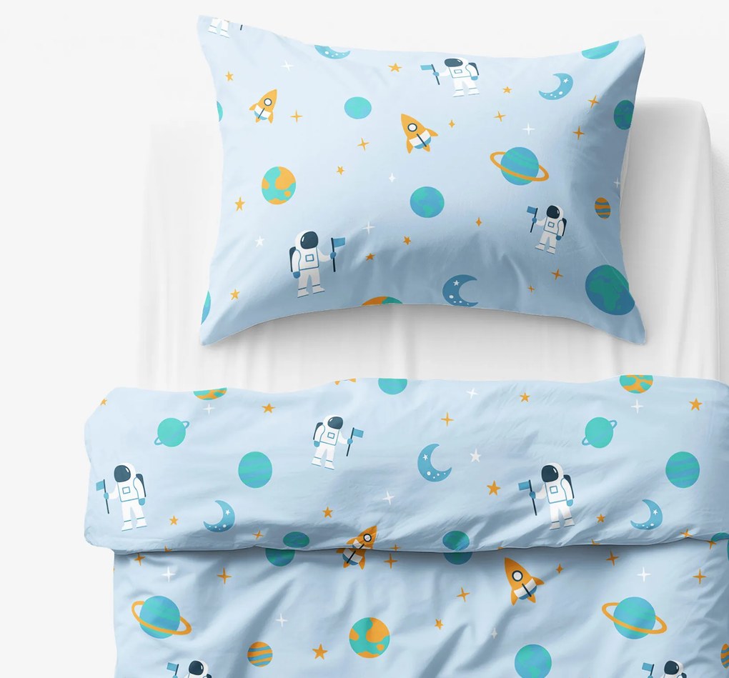 Goldea detské bavlnené obliečky - kozmonauti vo vesmíre 140 x 200 a 70 x 90 cm