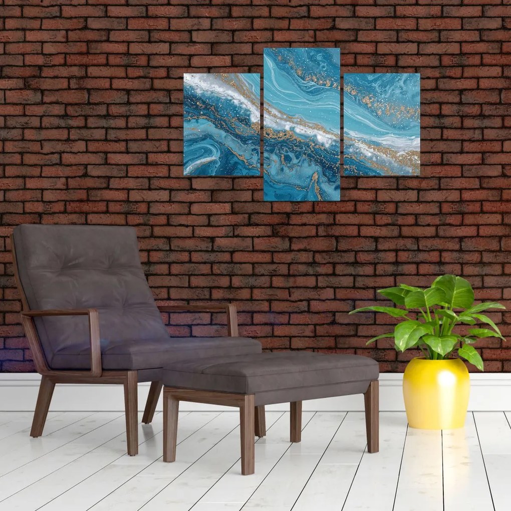 Obraz - Bledomodrý mramor so zlatom I. (90x60 cm)
