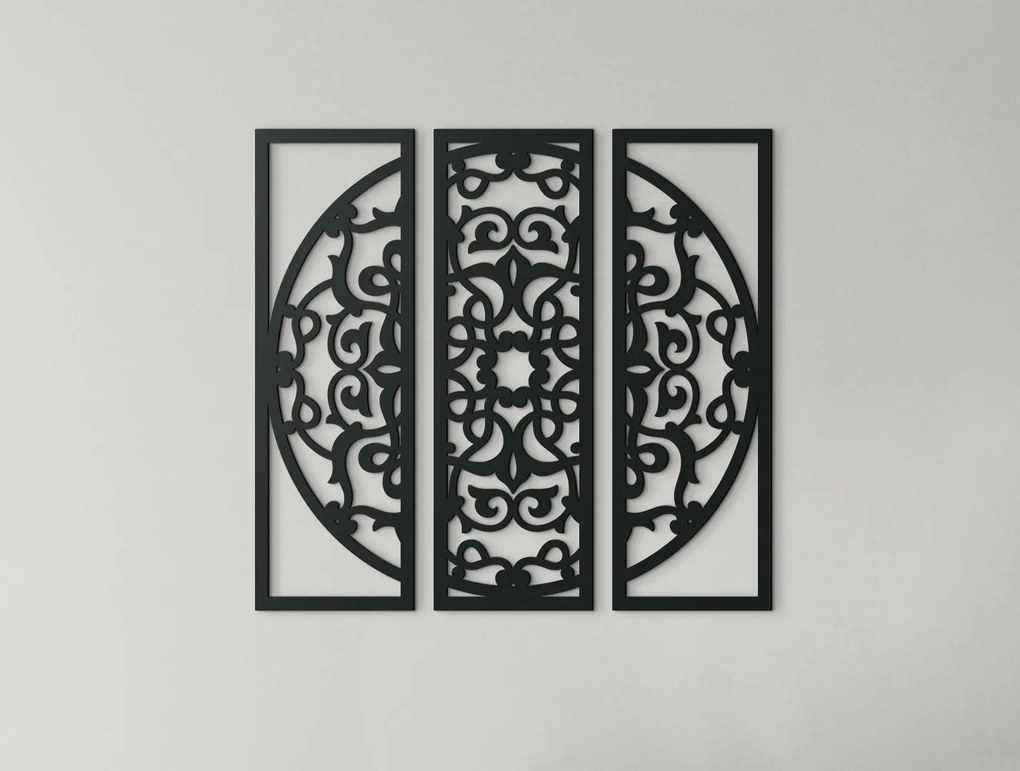 drevko 3-dielna mandala na stenu Rozmer obrazu: 44,5 x 47,5 cm, Farba dekorácie: Čierna