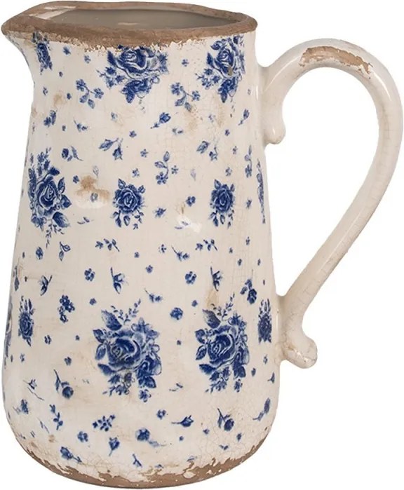 Béžový keramický džbán s modrými ružami Blue Rose L - 21*15*23 cm