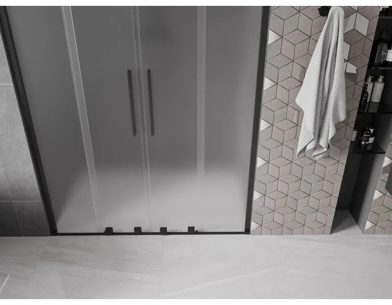 Mexen Velar Duo, posuvné sprchové dvere do otvoru 140 cm, 8mm sklo námraza, čierna matná, 871-140-000-32-70