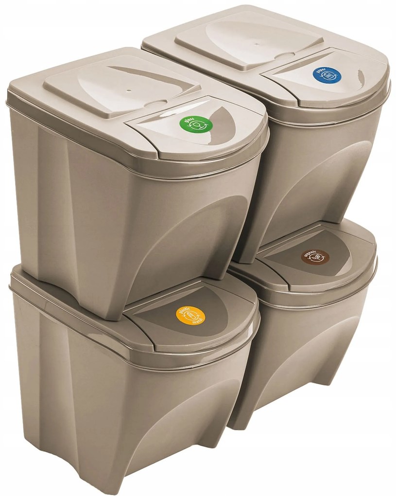 Prosperplast SORTIBOX ECO WOOD Sada 4 odpadkových košov 4x25l, naturo IKWB25S4W