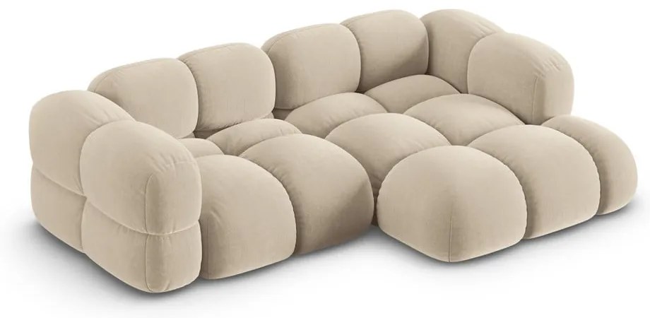 Béžová zamatová rohová pohovka (pravý roh/s leňoškou) Loretto – Cosmopolitan Design