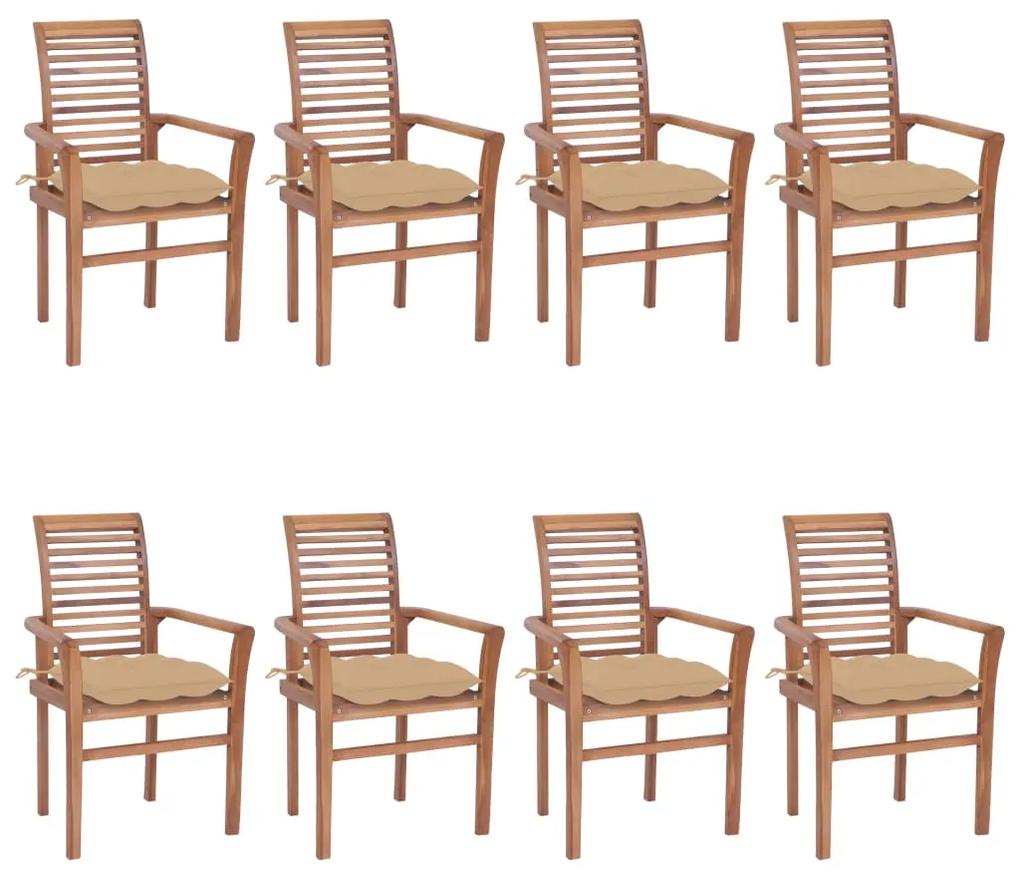 Jedálenské stoličky 8 ks béžové sedáky tíkový masív