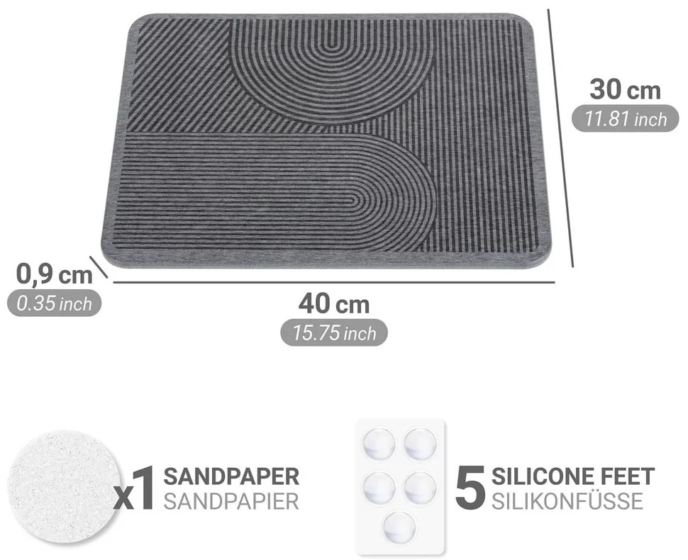 Sivá odkvapkávacia podložka na riad z kremeliny 40x30 cm Damon – Wenko