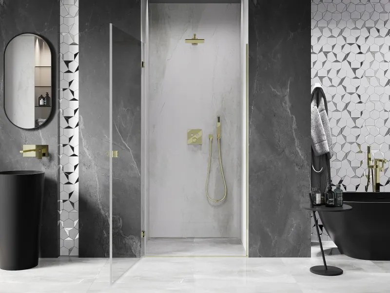 Mexen, Mexen Lunar-B výklopné sprchové dvere ľavé 85 cm, transparentné, zlaté - 832-085-000-50-00-L