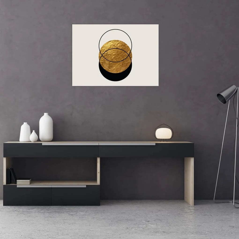 Obraz - Abstrakcia zlatá a biela N⁰2 (70x50 cm)