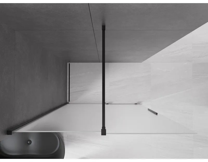 Mexen Velar, sprchová zástena s posuvnými dverami Walk-in 140 x 200 cm, 8mm sklo námraza, čierna matná, 871-140-000-33-70