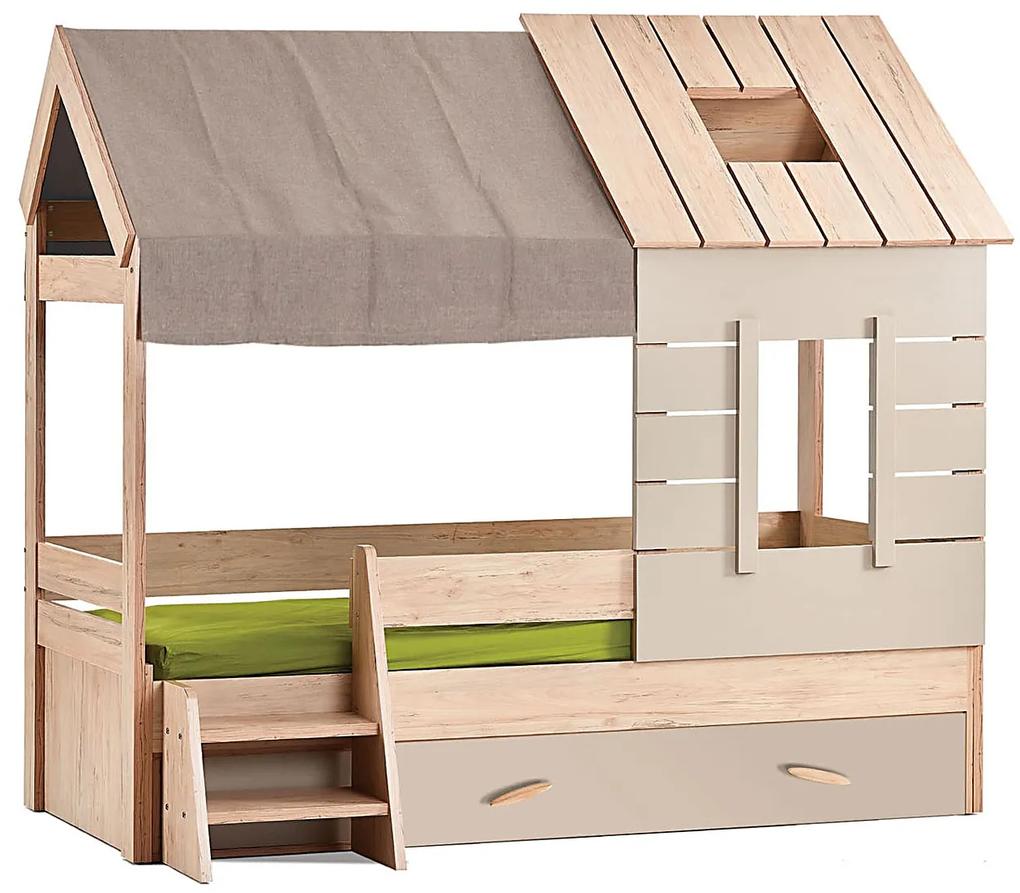 Domčeková posteľ so schodíkmi 90x200 a úložným priestorom Boom - dub colorado/šedá