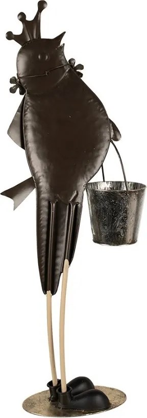 Kovová zelená dekoratívna figúrka vtáčik s vedierkom - 30*15*83 cm