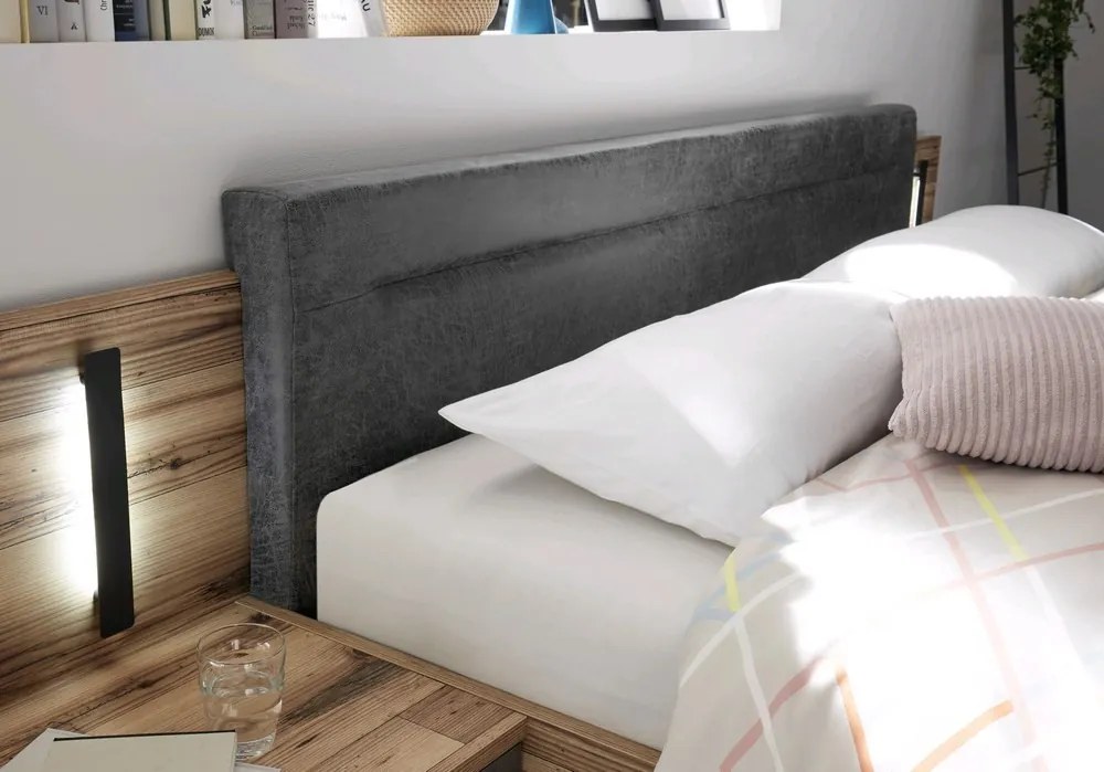 Posteľ s nočnými stolíkmi Sarnia 180x200 cm, zrubová doska/tmavý betón