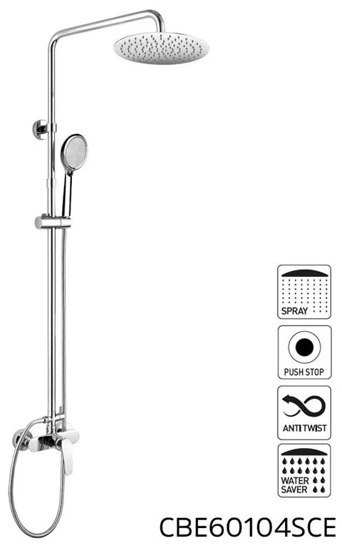 Mereo, Nástenná sprchová batéria Eve so sprchovou tyčou, hadicou, ručnou a tanierovou slim sprchou, MER-CBE60104SCE
