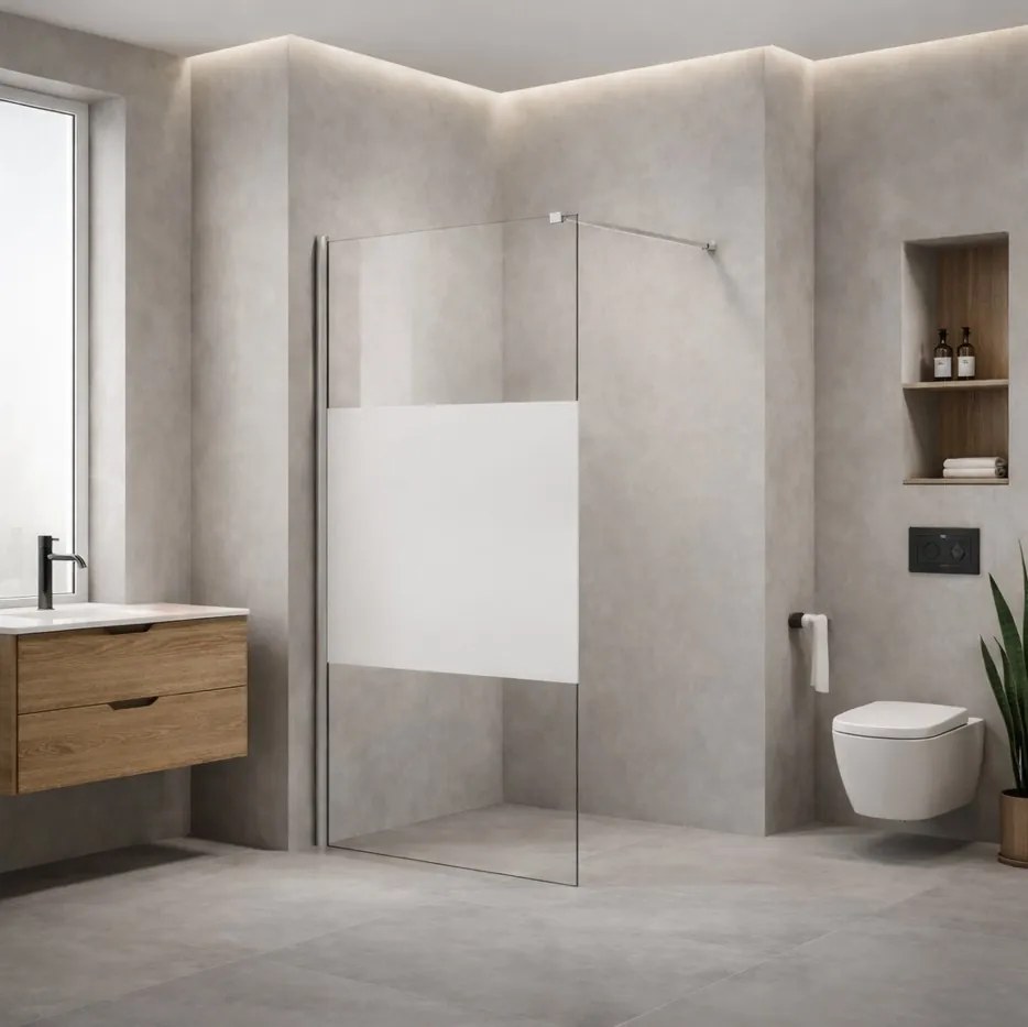 Erga Paris, sprchová zástena Walk-In 130x200 cm, 8mm číre/mliečne sklo, biely matný profil, ERG-V02-PARIS-130x200-MF-WH