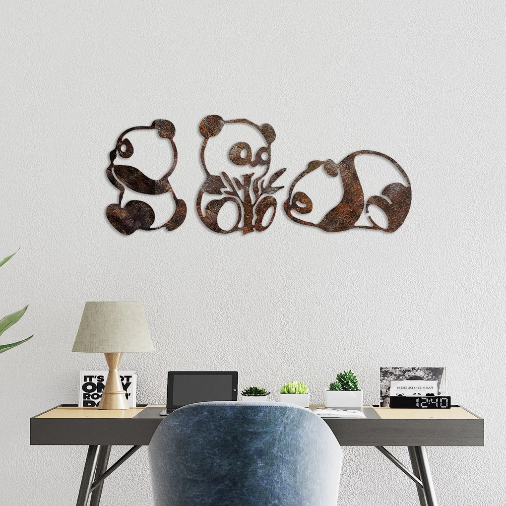 Nástěnná kovová dekorace Rusty Panda vícebarevná