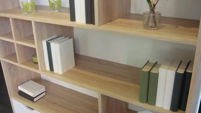 Regál / knižnica Sten 2, dub sonoma/biela