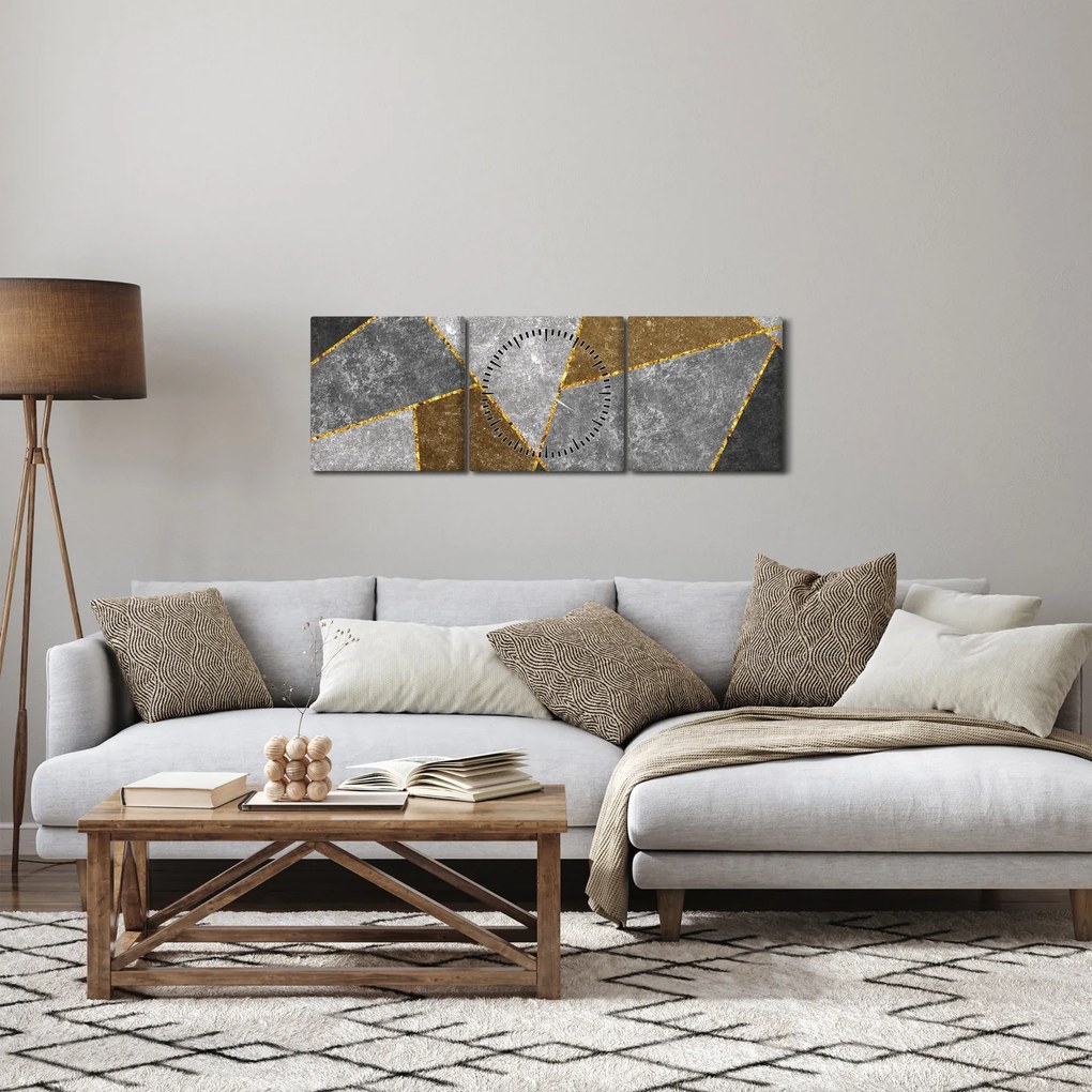 Obraz - Imitácia materiálov (s hodinami) (90x30 cm)