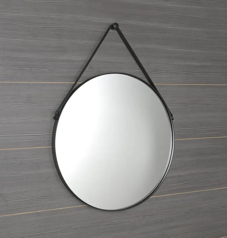 Sapho Sapho, ORBITER zrkadlo guľaté s koženým popruhom, ø 70cm, čierna matná, ORT070