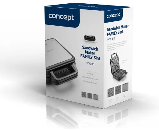 Concept SV3080 - Toster FAMILY 3v1 1200W/230V čierna/nerez