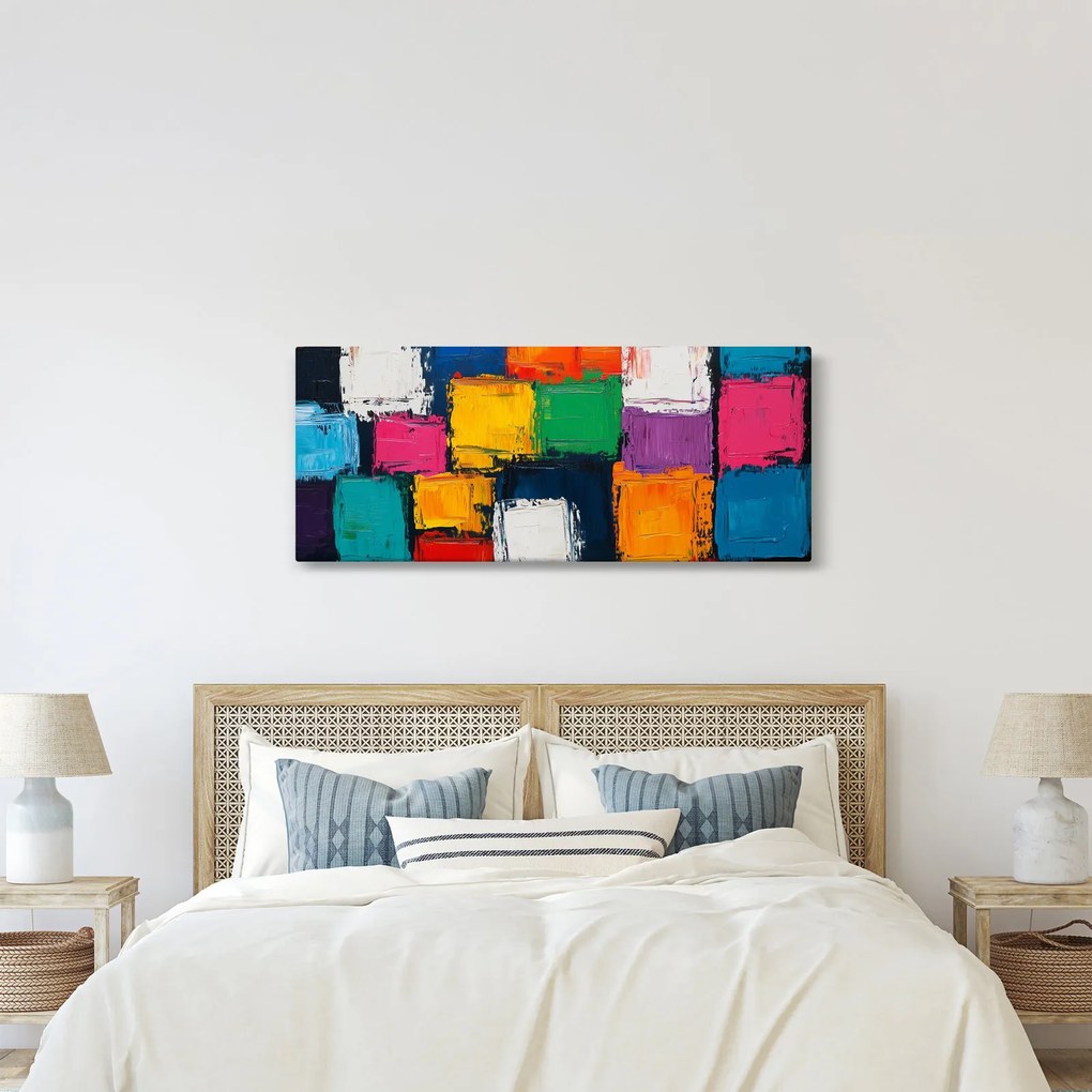 Obraz - Maľba farebných štvorcov (120x50 cm)