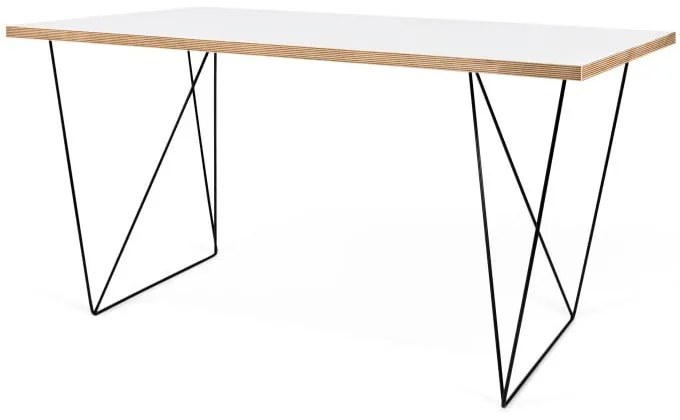Biely pracovný stôl s čiernymi nohami TemaHome Flow, 140 x 75 cm