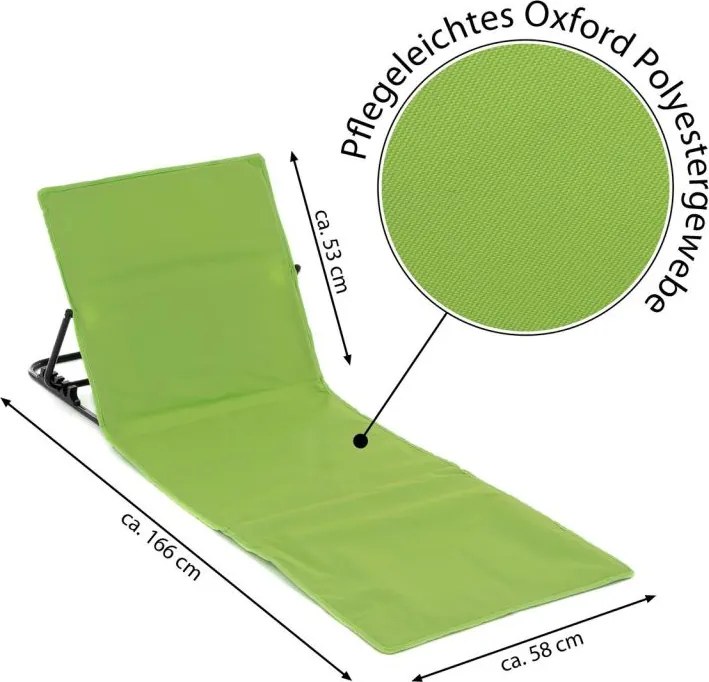 Nastaviteľná plážová podložka s operadlom, zelená, 2 ks