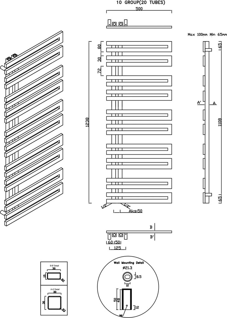Sapho Sapho, VOLGA vykurovacie teleso 500x1238mm, nerez mat, NR512